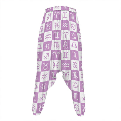 White And Purple Zodiac Signs Print Hammer Pants