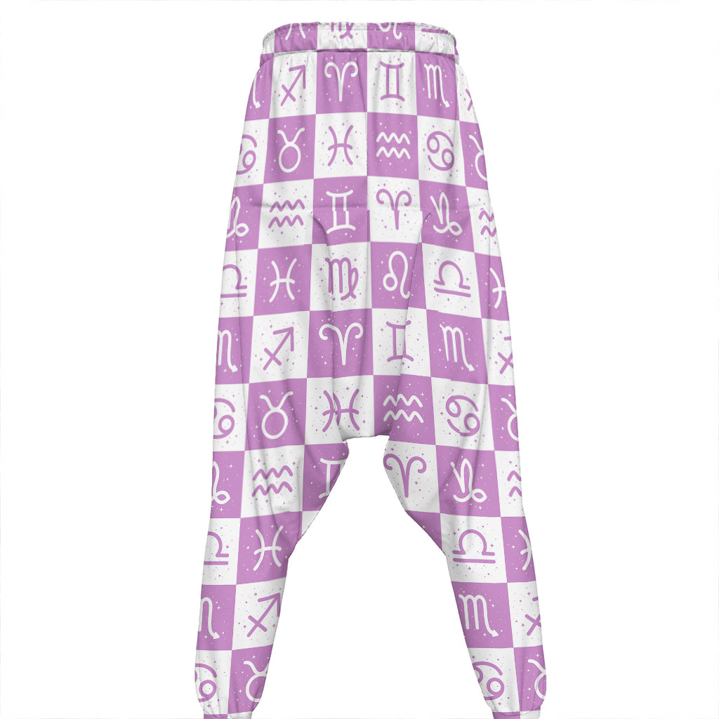White And Purple Zodiac Signs Print Hammer Pants