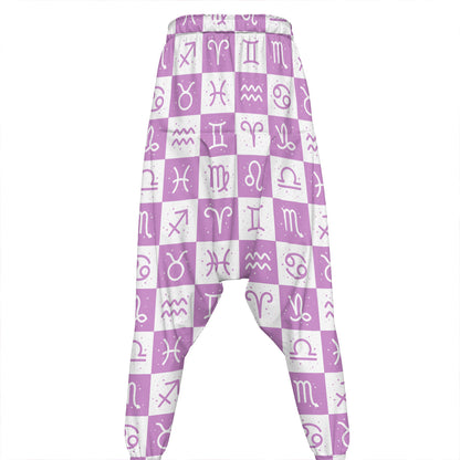 White And Purple Zodiac Signs Print Hammer Pants