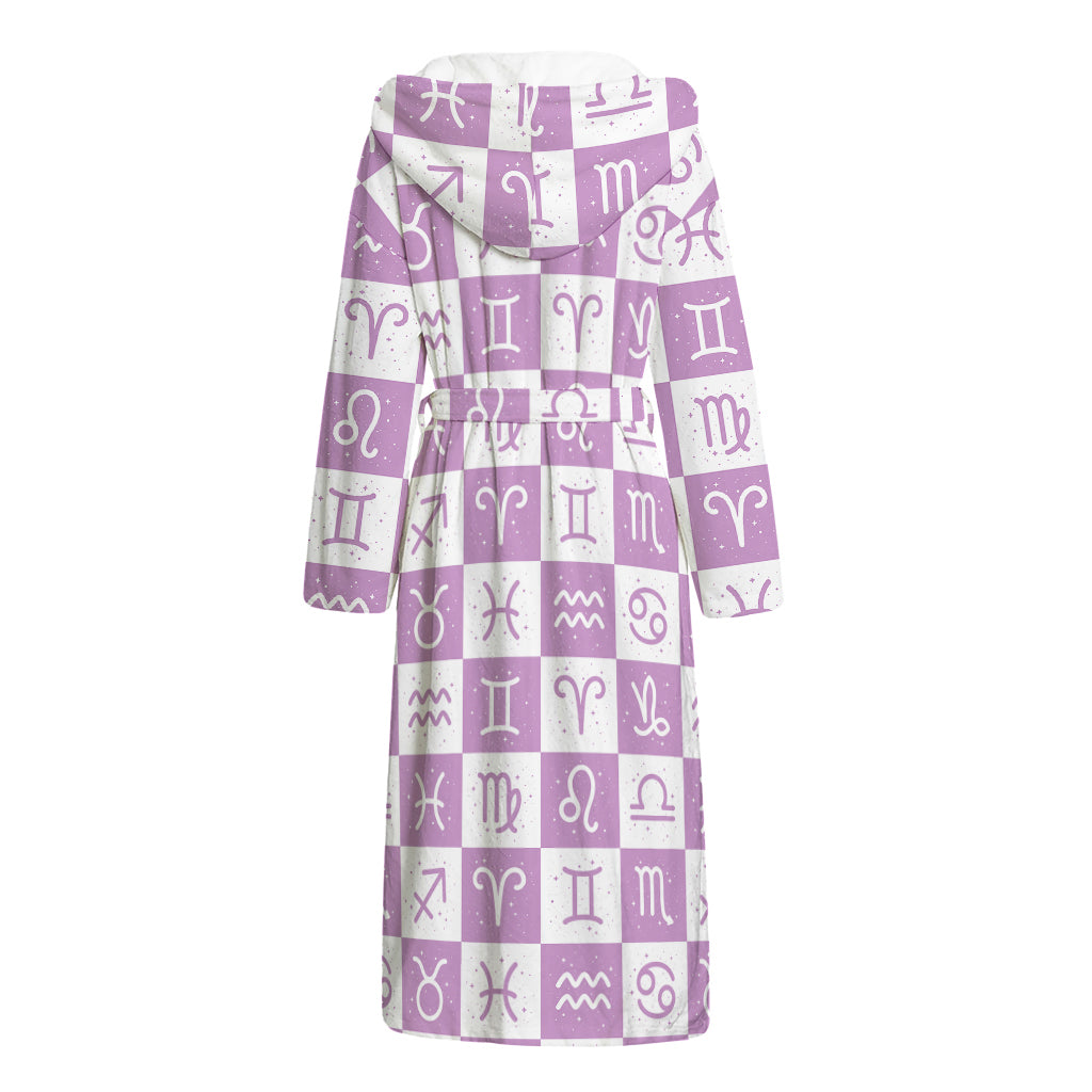 White And Purple Zodiac Signs Print Hooded Bathrobe