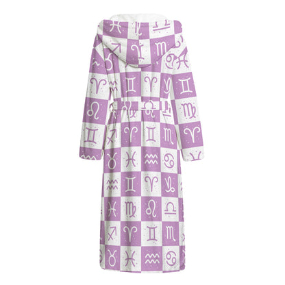 White And Purple Zodiac Signs Print Hooded Bathrobe