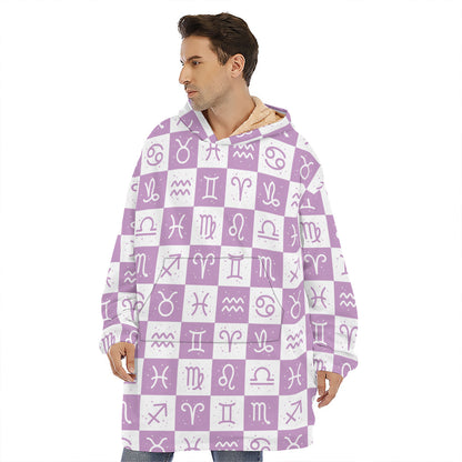 White And Purple Zodiac Signs Print Hoodie Blanket