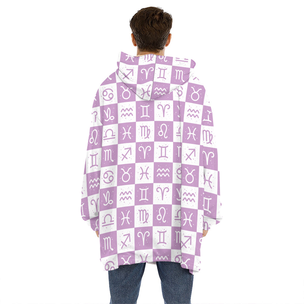 White And Purple Zodiac Signs Print Hoodie Blanket