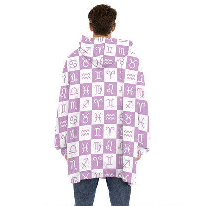 White And Purple Zodiac Signs Print Hoodie Blanket