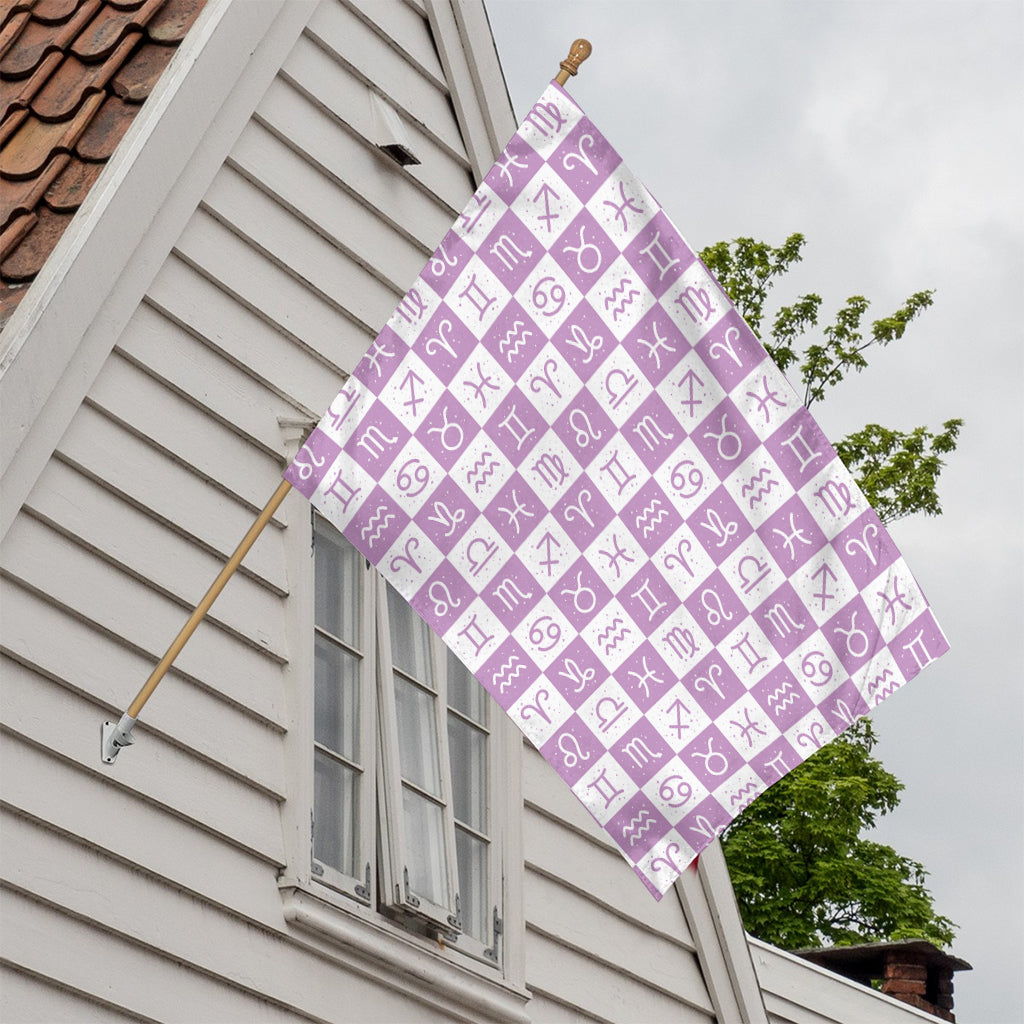White And Purple Zodiac Signs Print House Flag