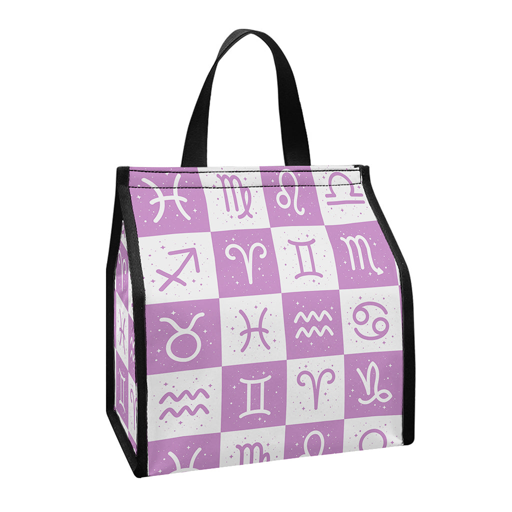 White And Purple Zodiac Signs Print Insulated Lunch Tote