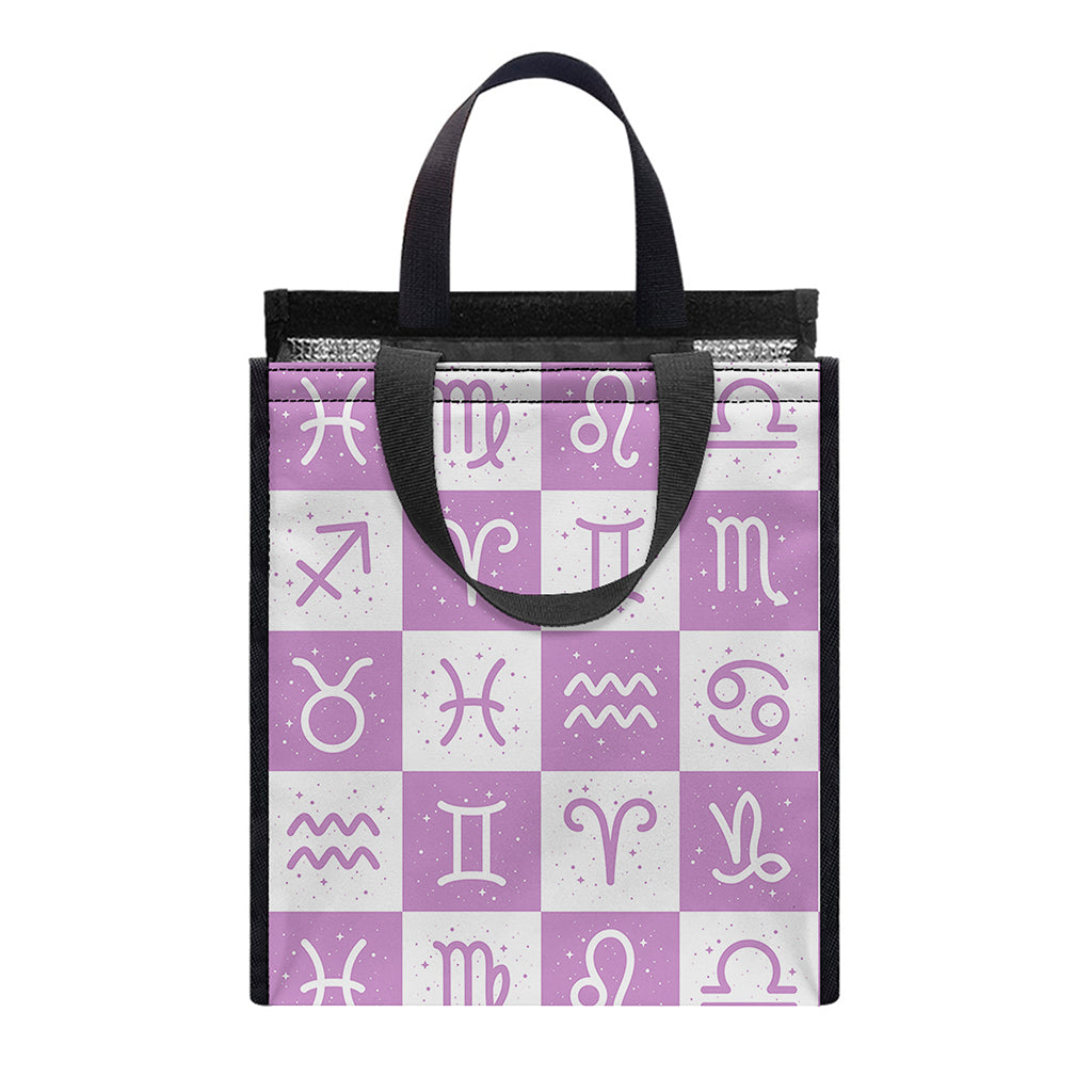 White And Purple Zodiac Signs Print Insulated Lunch Tote