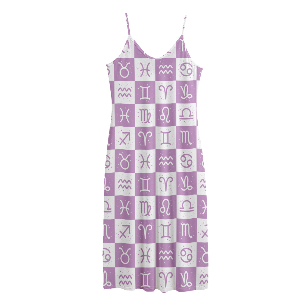 White And Purple Zodiac Signs Print Jersey Midi Cami Dress