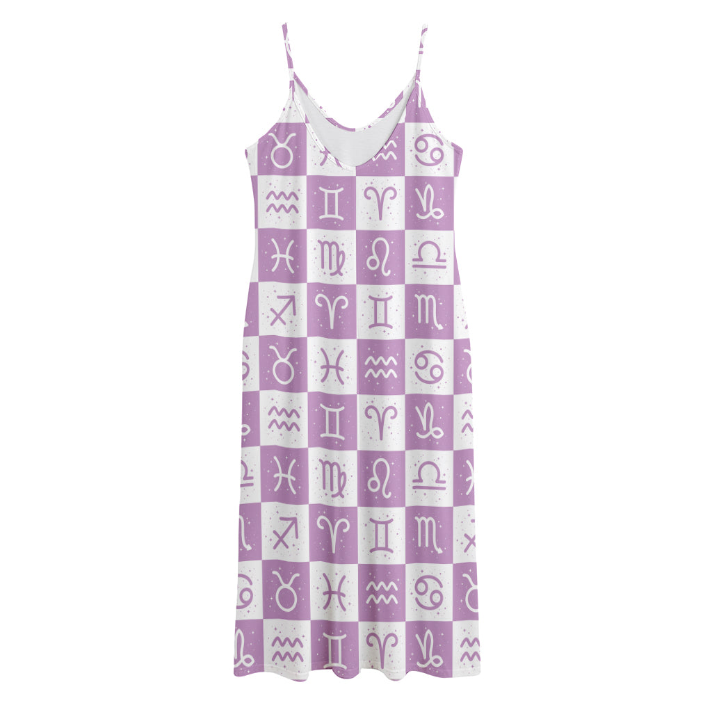 White And Purple Zodiac Signs Print Jersey Midi Cami Dress