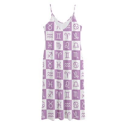 White And Purple Zodiac Signs Print Jersey Midi Cami Dress