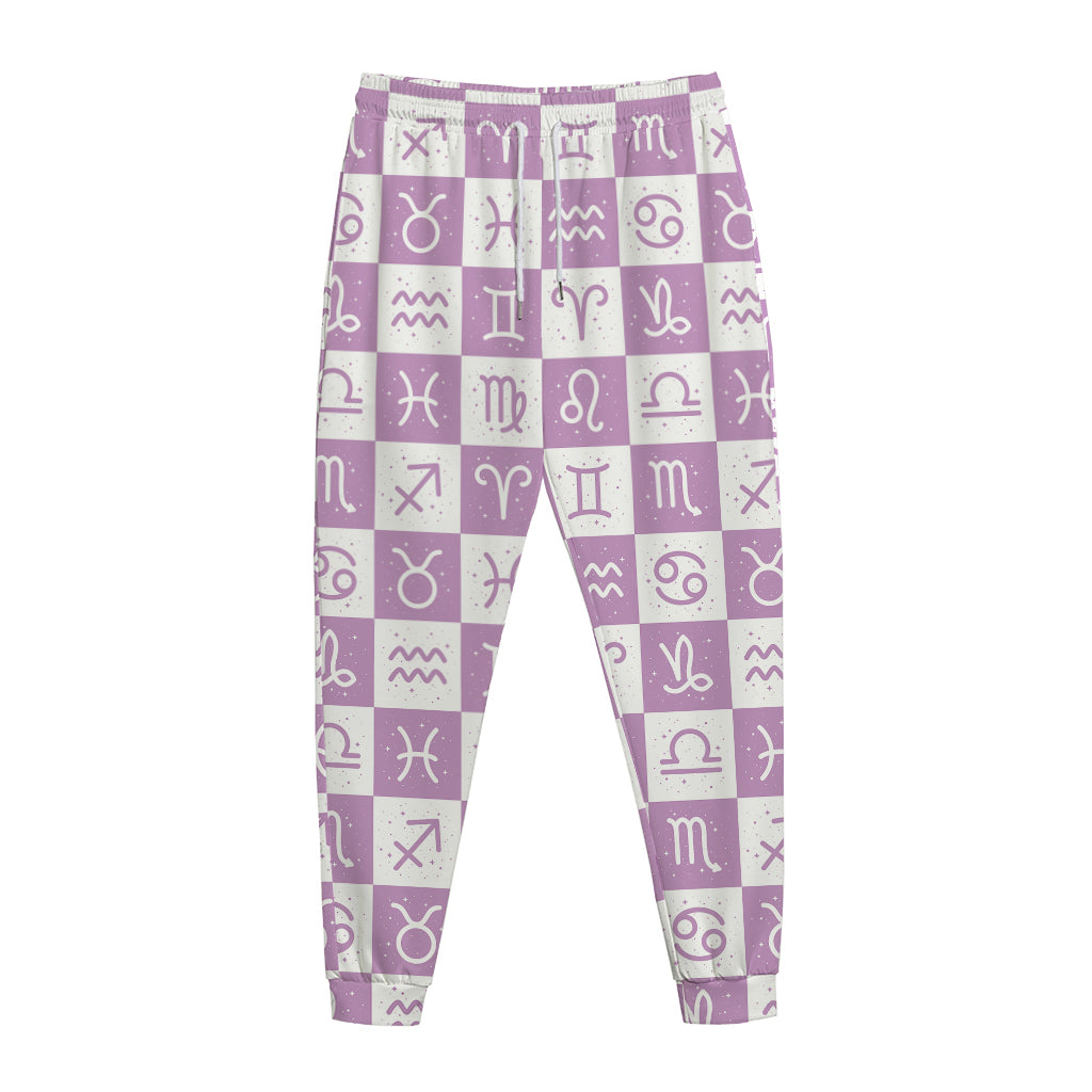 White And Purple Zodiac Signs Print Jogger Pants