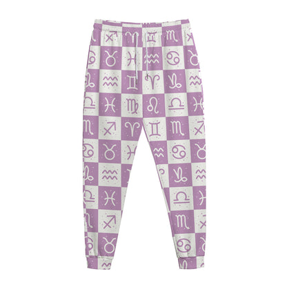 White And Purple Zodiac Signs Print Jogger Pants