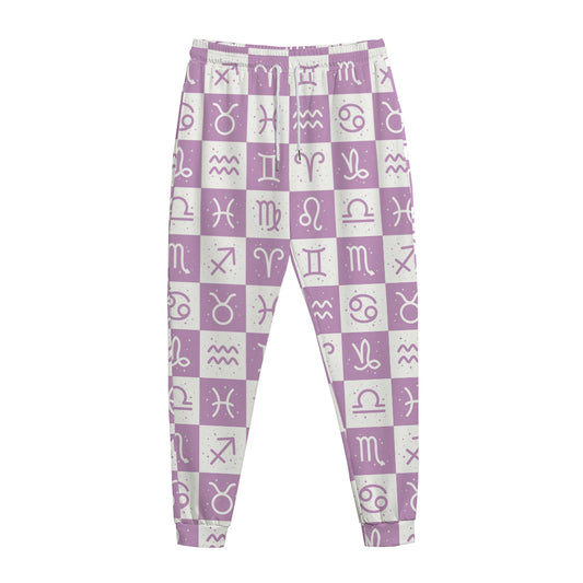 White And Purple Zodiac Signs Print Jogger Pants