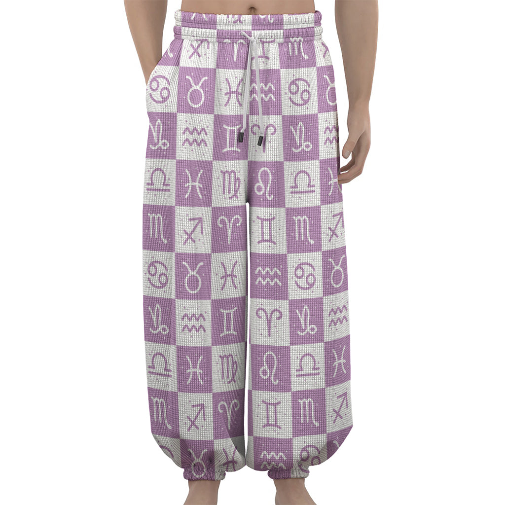 White And Purple Zodiac Signs Print Lantern Pants