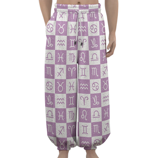 White And Purple Zodiac Signs Print Lantern Pants