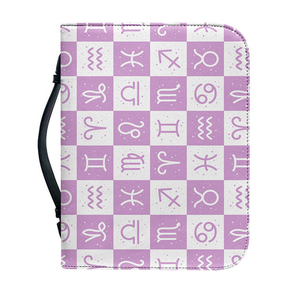 White And Purple Zodiac Signs Print Leather Bible Cover