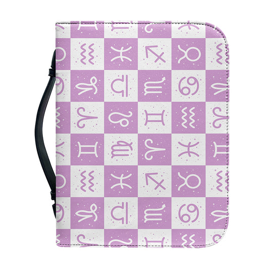 White And Purple Zodiac Signs Print Leather Bible Cover