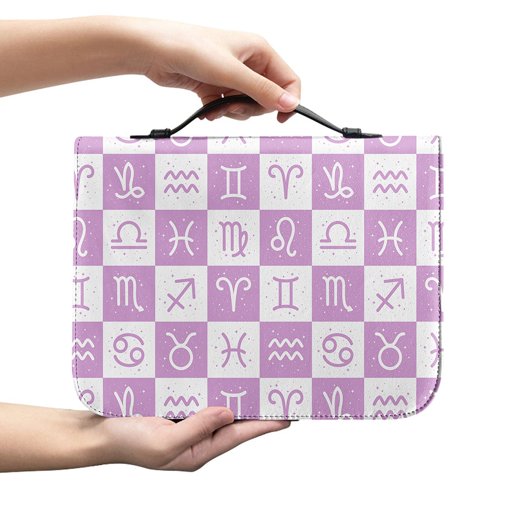 White And Purple Zodiac Signs Print Leather Bible Cover