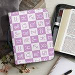 White And Purple Zodiac Signs Print Leather Bible Cover