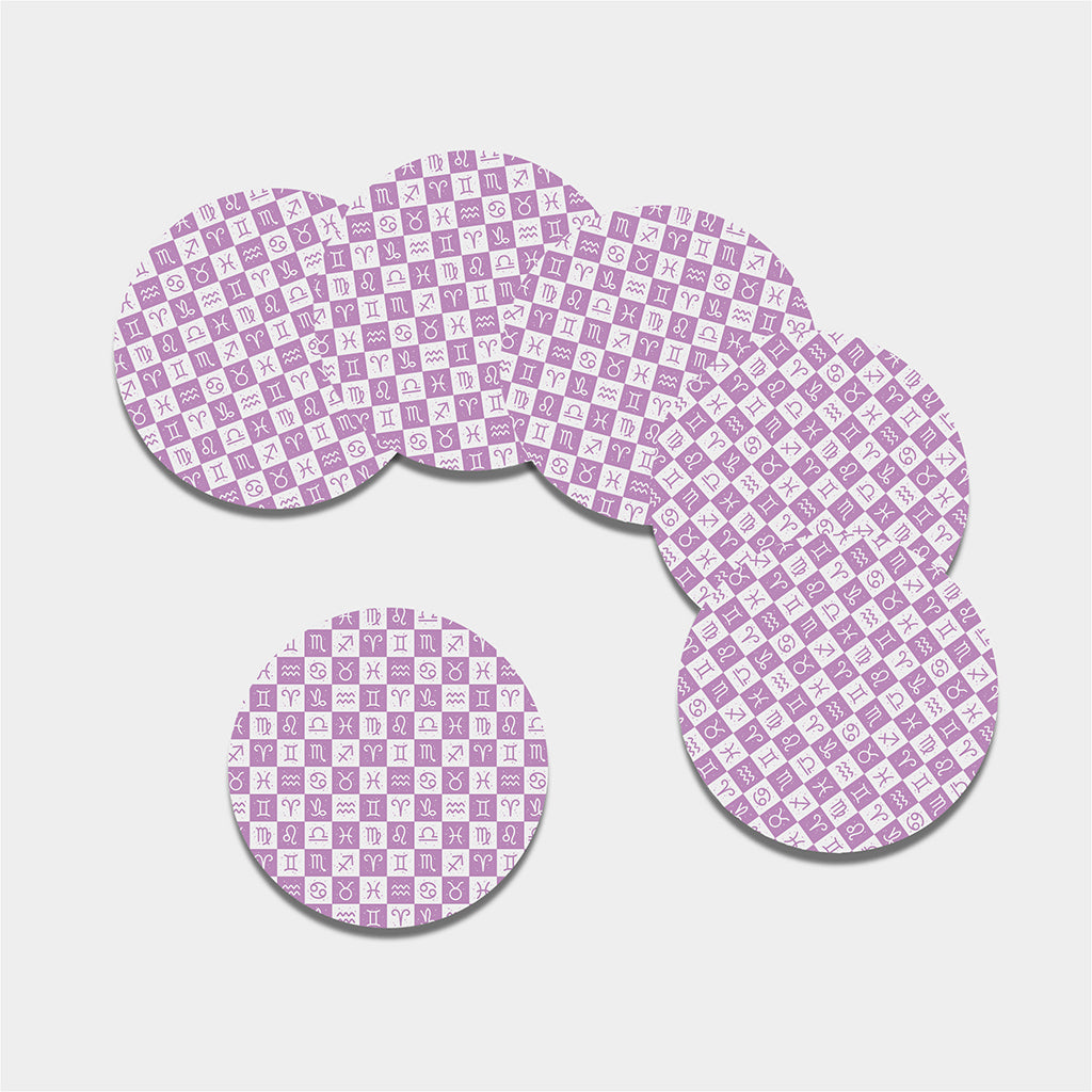 White And Purple Zodiac Signs Print Leather Coaster Set