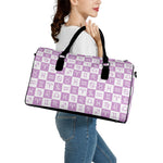 White And Purple Zodiac Signs Print Leather Duffle Bag