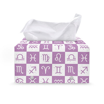 White And Purple Zodiac Signs Print Leather Tissue Box Cover