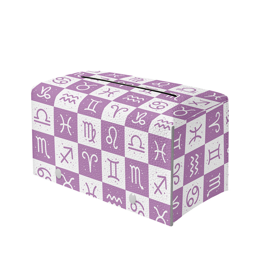 White And Purple Zodiac Signs Print Leather Tissue Box Cover