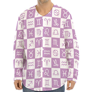 White And Purple Zodiac Signs Print Long Sleeve Baseball Jersey