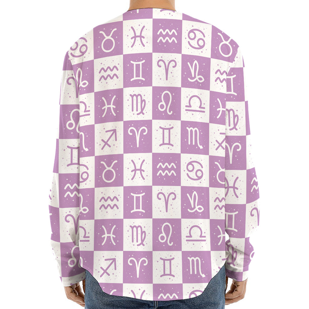 White And Purple Zodiac Signs Print Long Sleeve Baseball Jersey