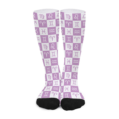White And Purple Zodiac Signs Print Long Socks