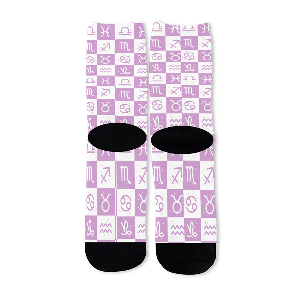 White And Purple Zodiac Signs Print Long Socks