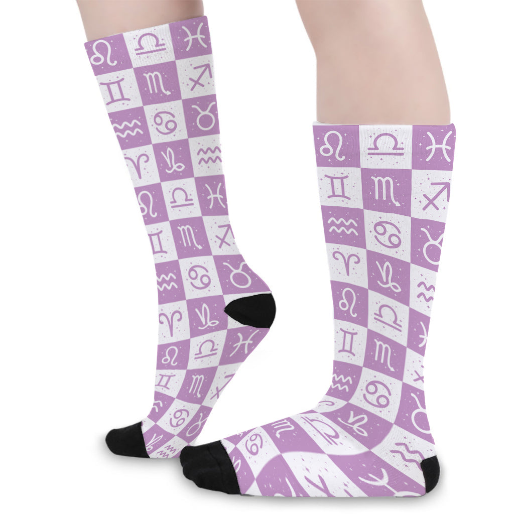 White And Purple Zodiac Signs Print Long Socks