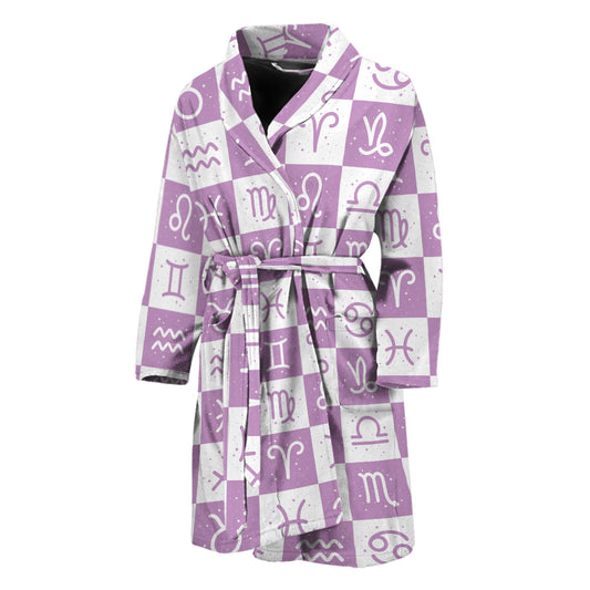 White And Purple Zodiac Signs Print Men's Bathrobe