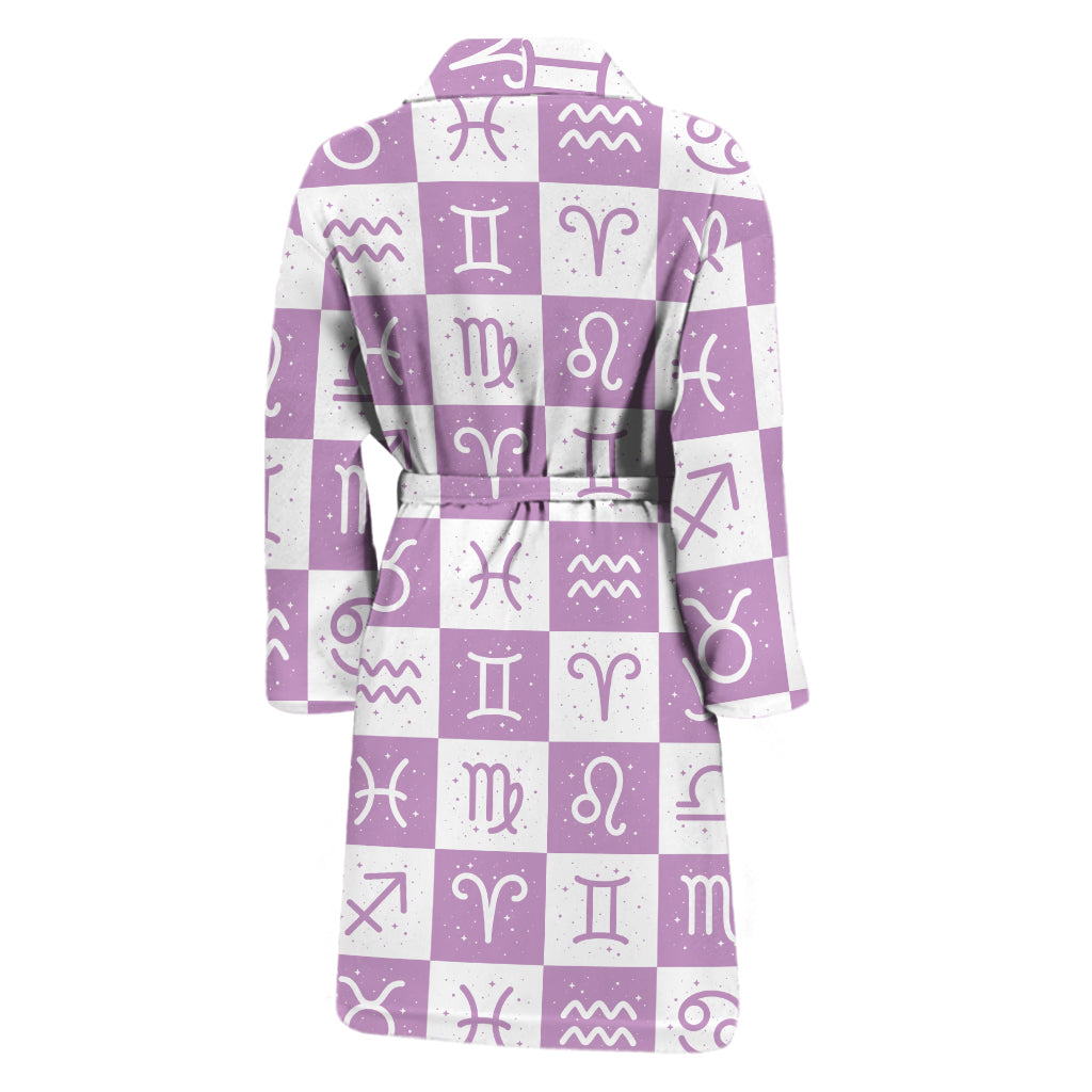White And Purple Zodiac Signs Print Men's Bathrobe