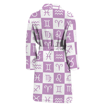 White And Purple Zodiac Signs Print Men's Bathrobe