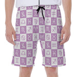 White And Purple Zodiac Signs Print Men's Beach Shorts