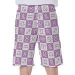 White And Purple Zodiac Signs Print Men's Beach Shorts