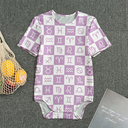 White And Purple Zodiac Signs Print Men's Bodysuit