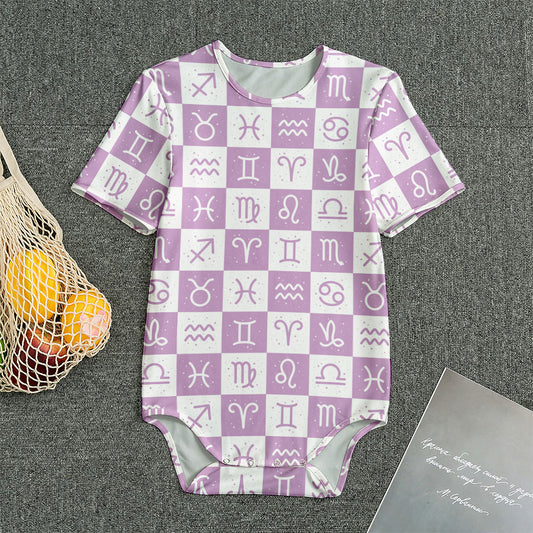 White And Purple Zodiac Signs Print Men's Bodysuit
