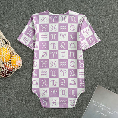 White And Purple Zodiac Signs Print Men's Bodysuit