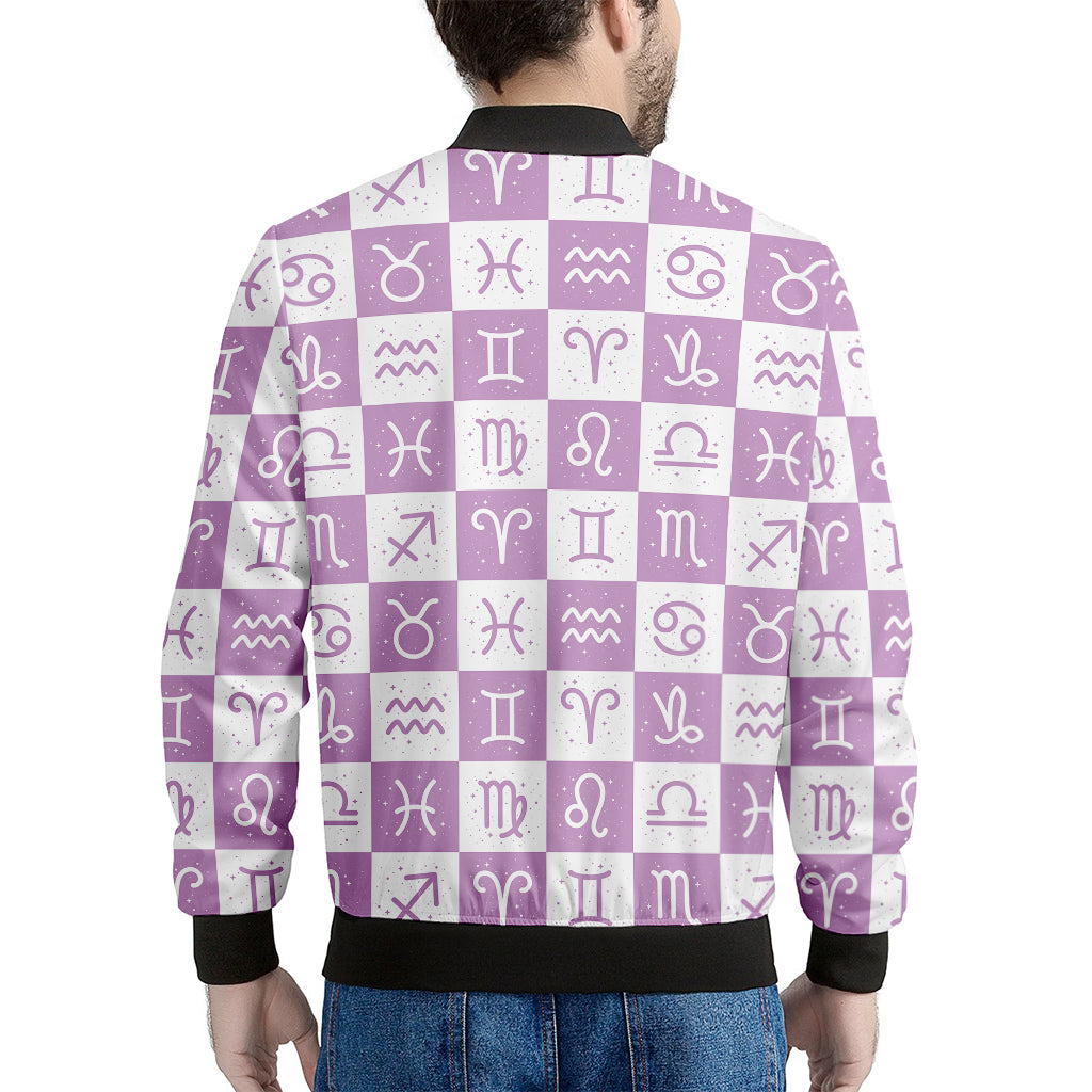 White And Purple Zodiac Signs Print Men's Bomber Jacket