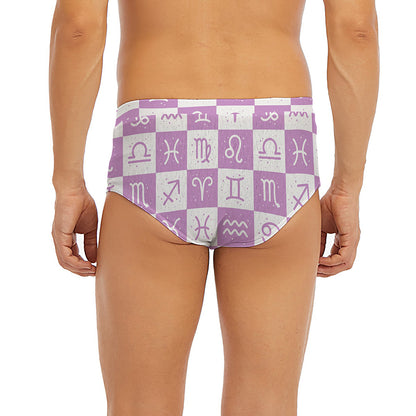 White And Purple Zodiac Signs Print Men's Briefs