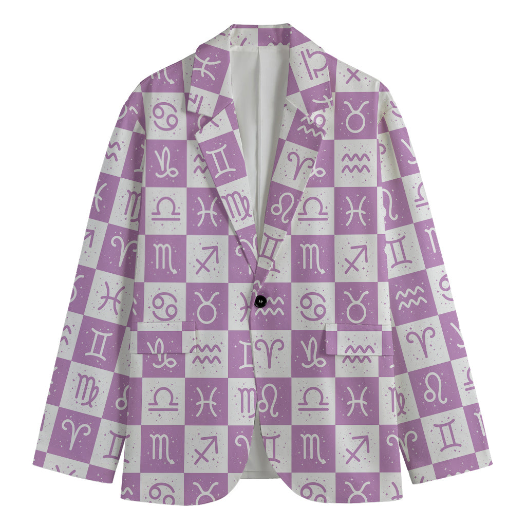 White And Purple Zodiac Signs Print Men's Cotton Blazer