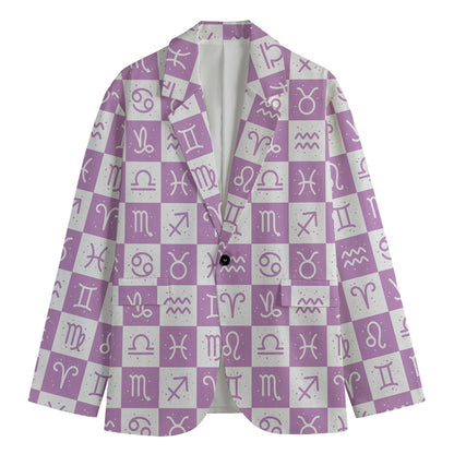 White And Purple Zodiac Signs Print Men's Cotton Blazer