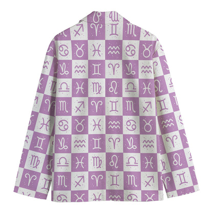 White And Purple Zodiac Signs Print Men's Cotton Blazer