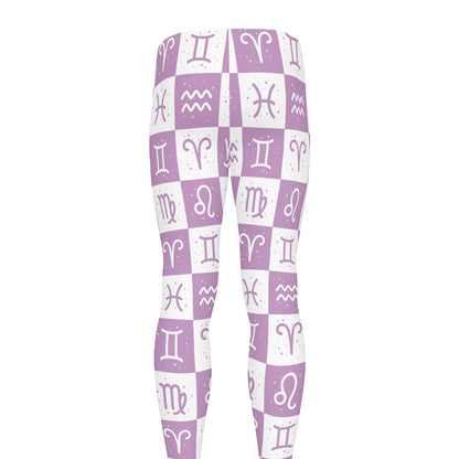 White And Purple Zodiac Signs Print Men's leggings