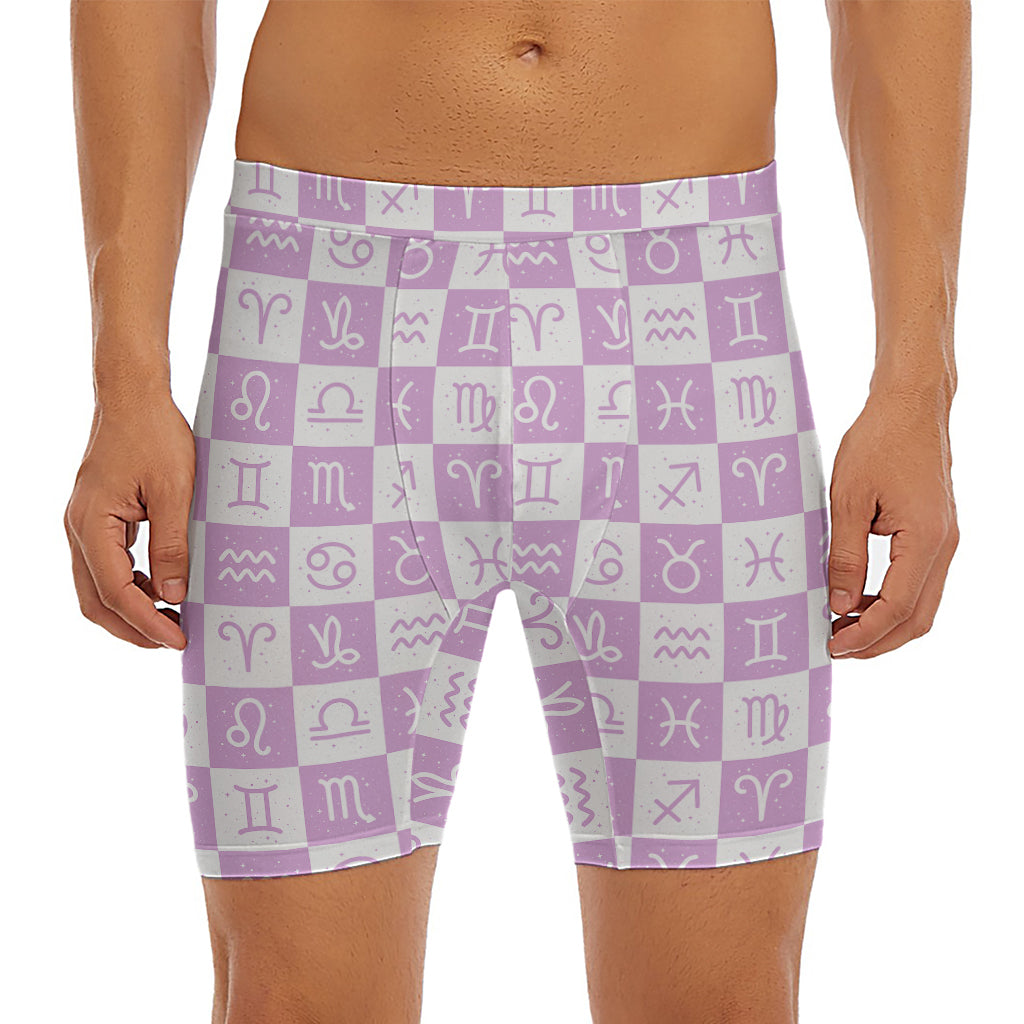 White And Purple Zodiac Signs Print Men's Long Boxer Briefs