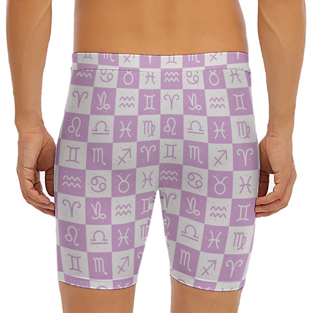 White And Purple Zodiac Signs Print Men's Long Boxer Briefs