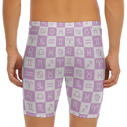 White And Purple Zodiac Signs Print Men's Long Boxer Briefs