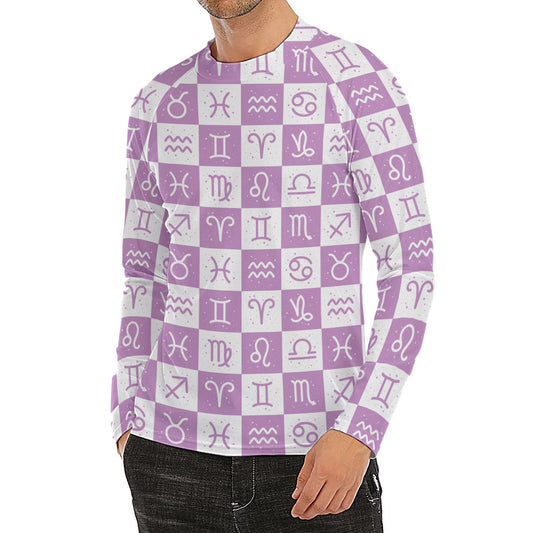 White And Purple Zodiac Signs Print Men's Long Sleeve Rash Guard